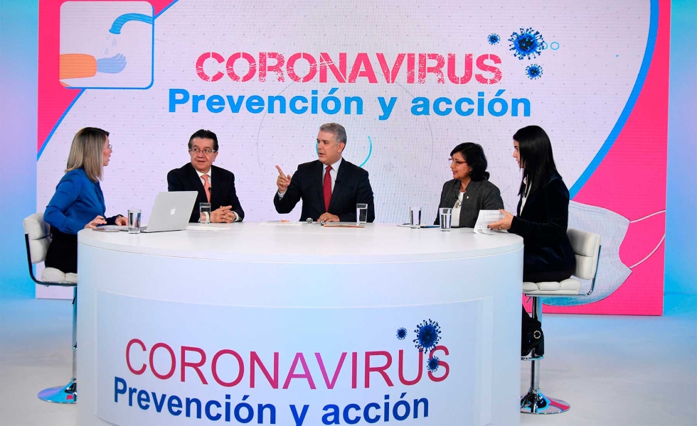 El Presidente Duque, la representante de la OPS/OMS para Colombia, Gina Tambini, el Ministro de Salud, Fernando Ruiz, y la Directora del Instituto Nacional de Salud, Martha Ospina, le dijeron al país, las medidas adoptadas para contener al coronavirus.