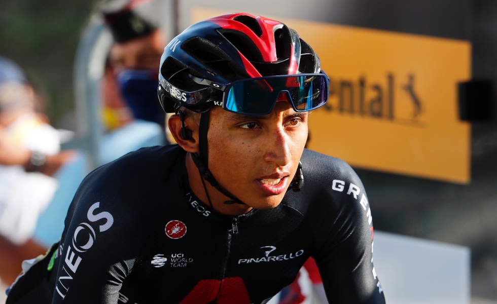 Le Grand Colombier (France), 13/09/2020.- Colombian rider Egan Bernal of the Ineos Grenadiers team crosses the finish line of the 15th stage of the Tour de France over 174.5km from Lyon to Grand Colombier, France, 13 September 2020. (Ciclismo, Francia) EFE/EPA/Thibault Camus / Pool
