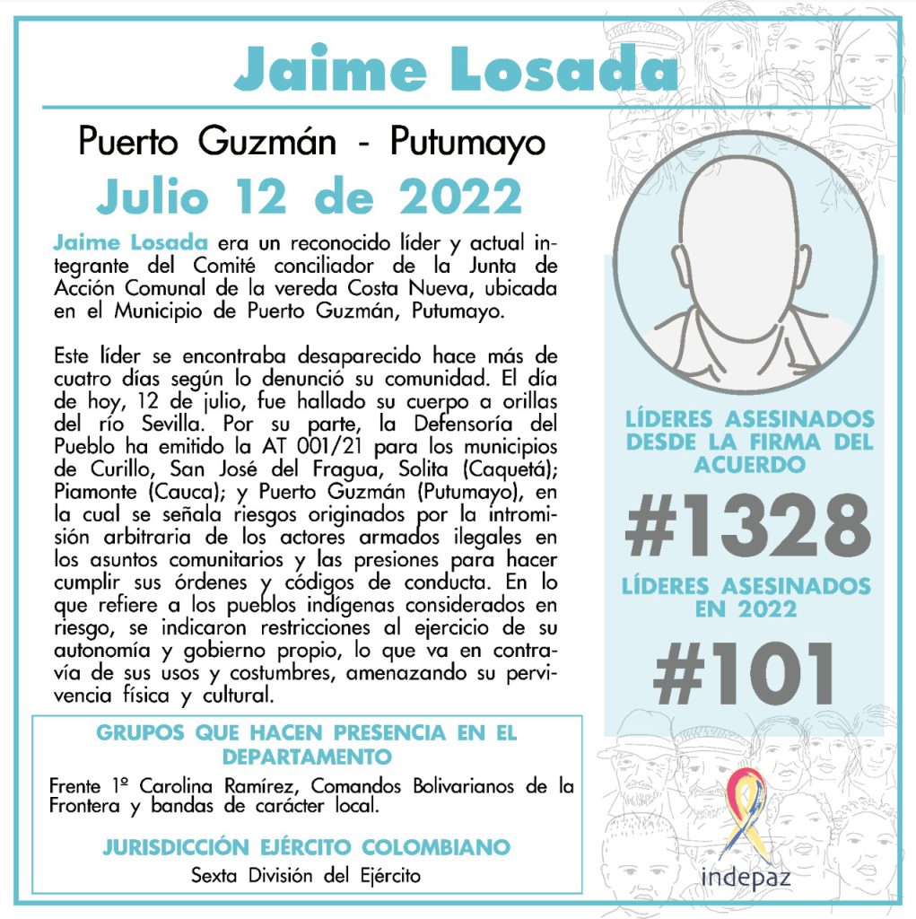 Asesinato Jaime Losada INDEPAZ