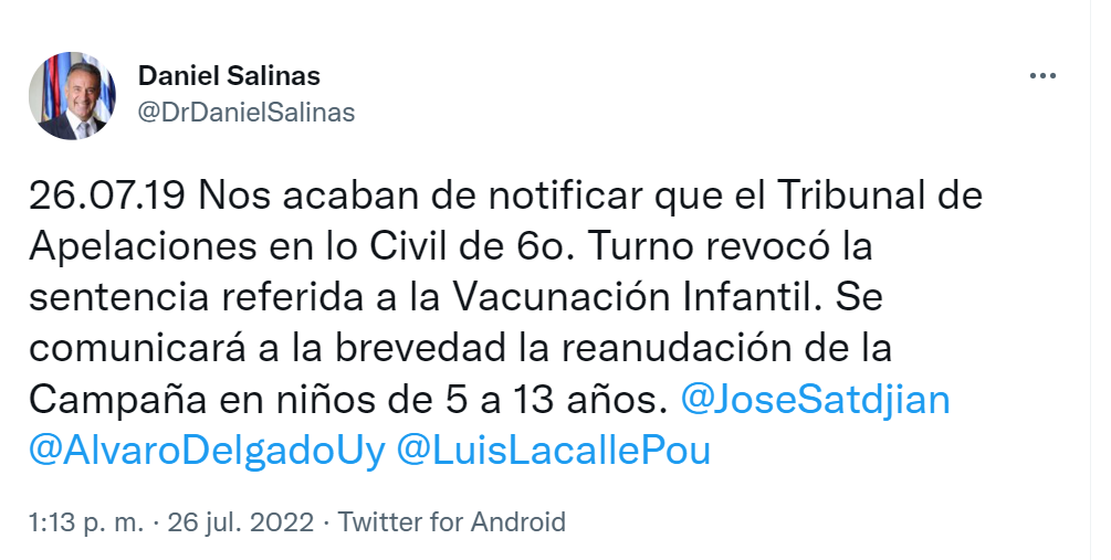 Daniel Salinas sobre vacunación covid a menores